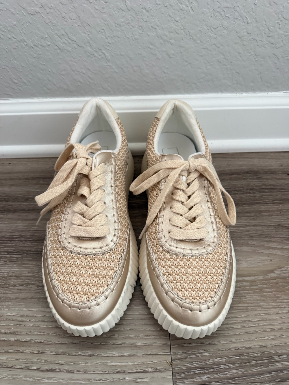 ShuShop Beige Woven Lace-Up Sneakers